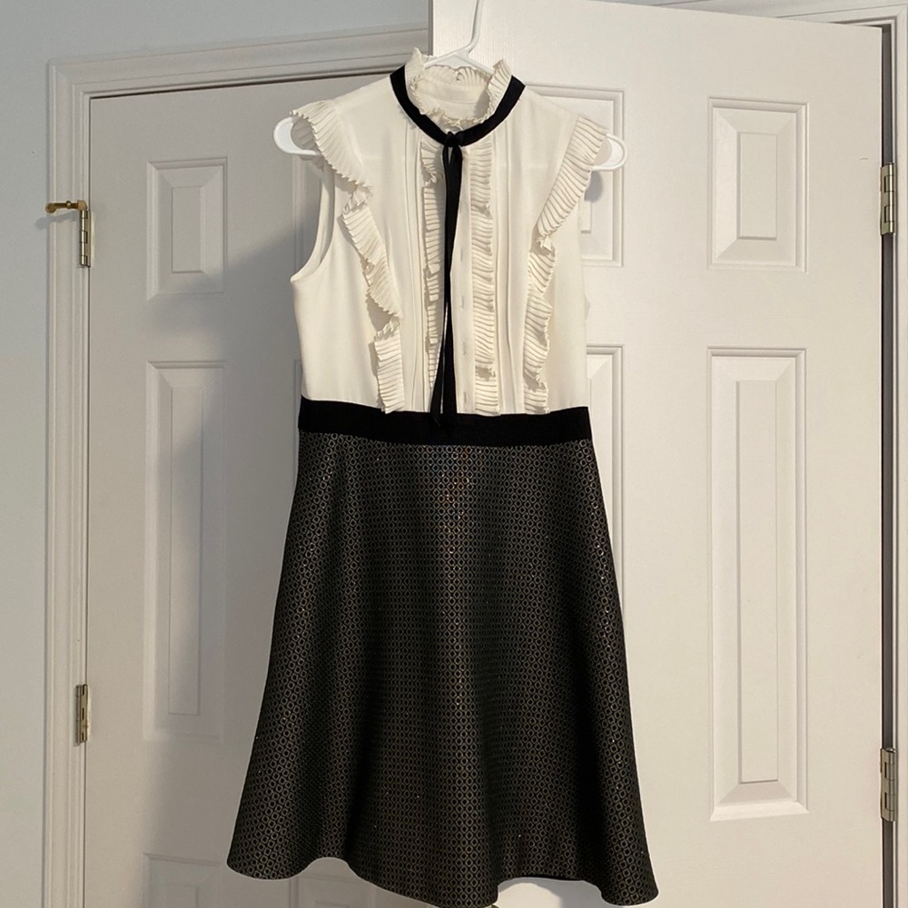 Ted Baker London white and black dress with ruffles, Size 2, non-smoking home